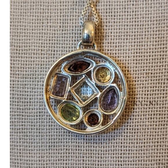 925 Sterling Silver Bezel Set Multi-Gemstone Necklace & Ring Set Ring Size 6 - Picture 4 of 12